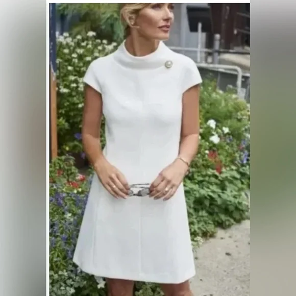 Harper Rose White Mock Neck A-Line Dress Size 6| Chic Minimalist Cap Sleeve - Picture 1 of 16